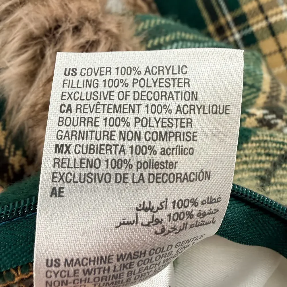 Martha Stewart 20x20 Green Plaid Flannel Faux Fur Decorative Throw Pillows Pair